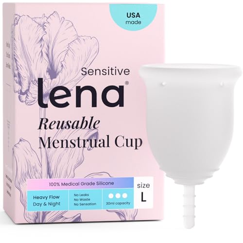 Lena Sensitive Menstrual Cup - Ultra Soft Medical-Grade Silicone Period Cups for Women Heavy Flow, Beginner-Friendly, Reusable 12-Hour Leak-Free Comfort & Feminine Care - Large, Clear