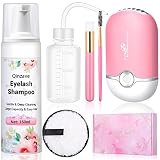 Qinzave 150ml Eyelash Extension Cleanser with USB Fan, Lash Shampoo for Extension with Makeup Remove