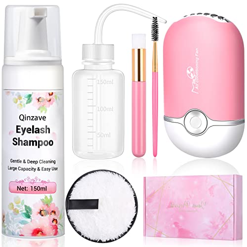 Qinzave 150Ml Eyelash Extension Cleanser With Usb Fan, Lash Shampoo For Extension With Makeup Remover Pad Rinse Bottle Mascara Brush Cleaning Brush,Paraben Sulfate Free Lash Shampoo For Salon Home Use #TOP8