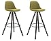 Lot De 2 Tabourets De Bar Franklin Tissu I Chaise Haute Rembourrée Et Confortable Avec Pieds Carrés, Couleur:vert, Couleur du cadre:cappuccino (chêne)