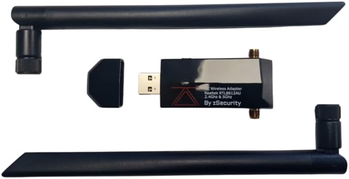 zSecurity RTL8812AU Dual Band Wireless Adapter – 2.4/5GHz USB – Realtek Chipset – 2X 6dBi Antennas – Monitor Mode, Packet Injection, Aircrack-ng – Linux, MacOS, Windows