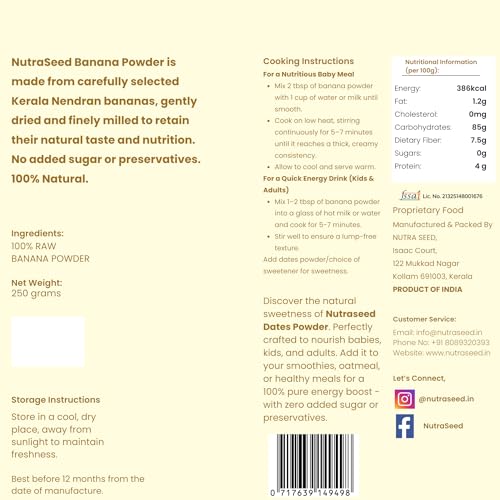 Image of NutraSeed Banana Powder | 250g | Kerala Nendran Bananas | 100% Natural Raw Banana Powder | No Added Sugar or Preservatives