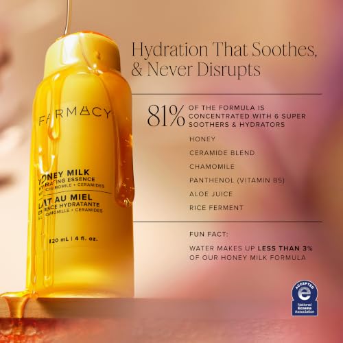 Farmacy Honey Milk Face Essence - Hydrating Milky Toner with Honey, Ceramides, Chamomile + Aloe - Helps Strengthen Skin Barrier + Replenish Moisture - Soothing + Calming Skincare (120ml) - Image 3