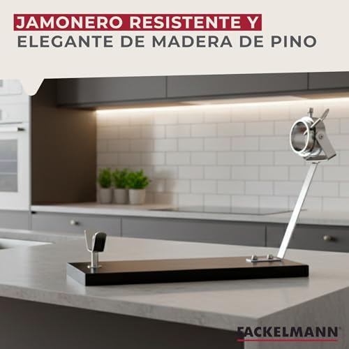 Miniatura 3 de Fackelmann Jamonero Giratorio Xxl Negro, Madera De Pino 48x34x17 Cm, Base Estable Para Jamones Grandes, Giro 360 , Herrajes Metálicos Robustos, Fácil Montaje, Uso Profesional O Doméstico