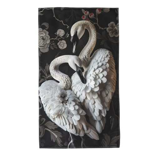 Elegant Swans - Toallas de mano con fondo negro, toallas de 16 x 27 pulgadas, toallas de microfibra suaves y altamente absorbentes para baño, ducha, entrenamiento, gimnasio, viajes