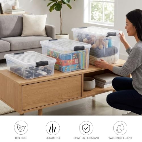 Image of Superio 21 Quart Clear Plastic Storage Boxes with Lids, Stackable Organizer Containers, BPA-Free Storage Bins for Home, Office, School & Dorm, 6 Pack