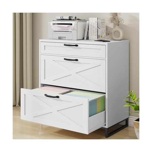 Lateral file cabinet with 3 drawers modern farmhouse file cabinet for legallettera4 size hanging files printer stand large wood home office furniture white  urban country home decor
