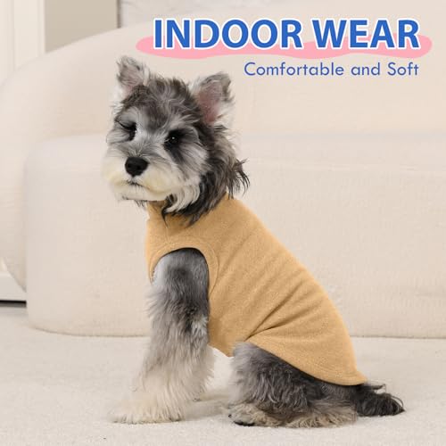 Image of Soft Fleece Dachshund Sweater for Cold Weather, Khaki, XS | Warm Sleeveless Small Dog Clothes, Stylish Pullover Sweatshirt for Mini Dachshunds, Chihuahuas,Autumn Winter Outdoor Wear