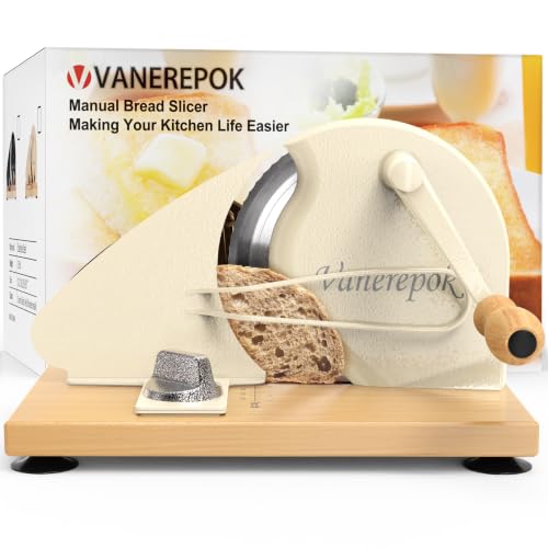 Image of vanerepok Manual Bread Slicer Adjustable Thickness for Homemade Sourdough | Hand Crank Bread Cutter with Scale & Stable Suction Cups & Wood Base for Even Slicing Perfect Baking Gift for Home Bakers