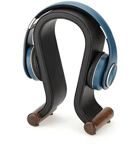 Headset Stand Headphone Stand Universal Gaming Headset Stand Pu Leather Wood Headphone Holder Desk Disply Shelf Headset Holder Headphones Holder (Color : Black, Size : 15 * 12 * 25.5Cm) #TOP3