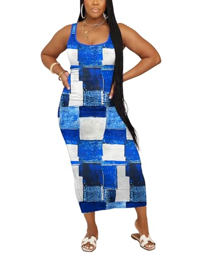 Image of Women Casual Summer Tank Top Dress Ribbed Bodycon Midi Sleeveless Sundress Sundress Basic Slim Fitted Pencil Dresses