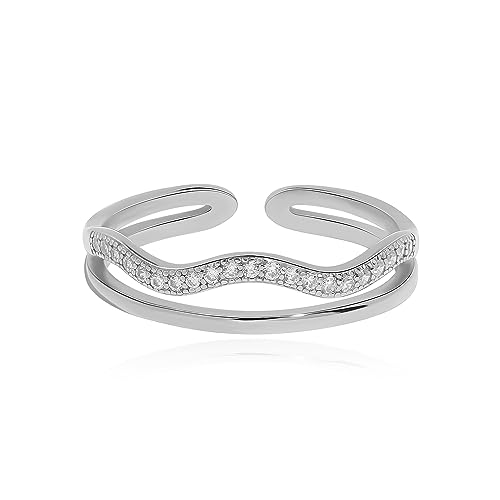 Meissa Bague argent femme empilables en plaqué or Bague de promesse fiançailles fait main Taille reglable, Argent