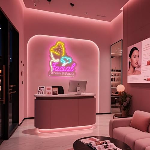 Image of Skin Care & Beauty Neon Sign - USB Powered Colorful LED Wall Sign, Beauty Salon Decor, Spa Center Lighting, Makeup Room Decoration, Cosmetology Studio Sign 13.38″ x 10.7″