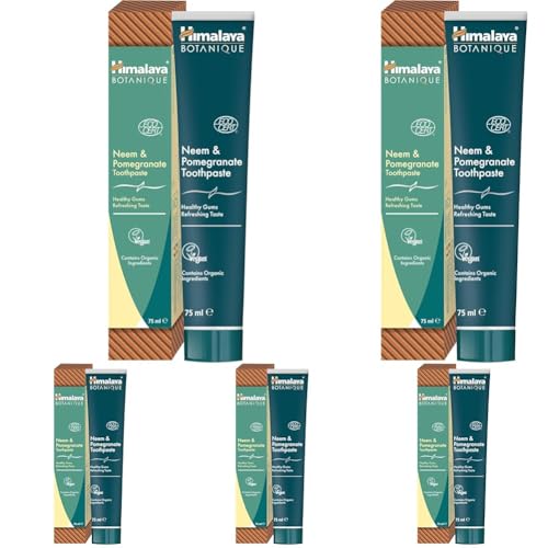 Himalaya Ecocert Cosmos Natural Certified Botanique Dentifricio Neem e Melograno con Attivi Bio, Combatte la Placca, Sbianca i Denti, Senza Fluoro, Senza SLS, 75ml (Confezione da 5)