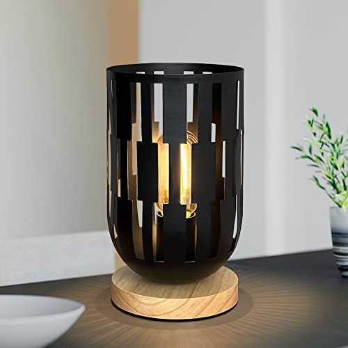 HHMTAKA Metal Lampshade Bedside Table Lamp Modern Bedside Lamps for Bedroom with Wooden Base Decorative Nightstand Lamps for Home Living Room Weddings Parties(E27 Bulb Included) (Rectangle Pattern)