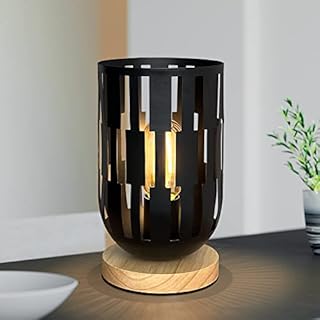 HHMTAKA Metal Lampshade Bedside Table Lamp Modern Bedside Lamps for Bedroom with Wooden Base Decorative Nightstand Lamps for Home Living Room Weddings Parties(E27 Bulb Included) (Rectangle Pattern)
