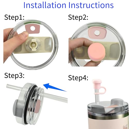 CONQUERALL Conjunto de proteção de copo rosa tampa de canudo rolha de vazamento manga de silicone co
