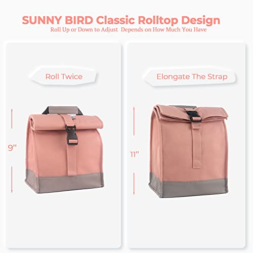 SUNNY BIRD Insulated Lunch Bag Pink Lunch Box Small Cooler Bag for Women, Girls, Adults and Teens (Pink)