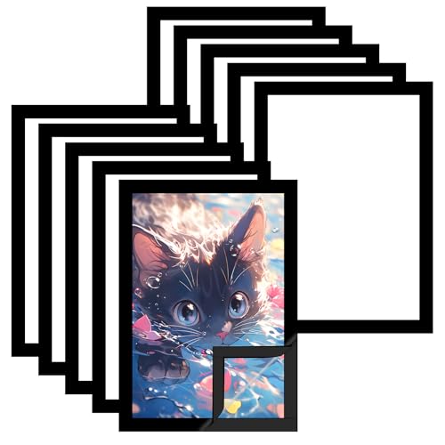 Farnirvana 10 Stück Magnetrahmen A4, Diamond Painting Bilderrahmen 29,7x 21 cm, Transparent Selbstklebend Magnetischer Plakatrahmen für Küche Schlafzimmer Wanddekoration (Schwarz)