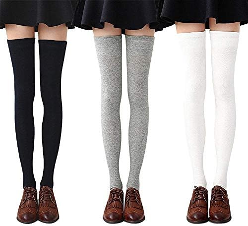 DRESHOW 3 Pairs Over Knee Thigh Socks Thigh High Socks Casual High Stockings Long Knee High Socks for Girl and Women