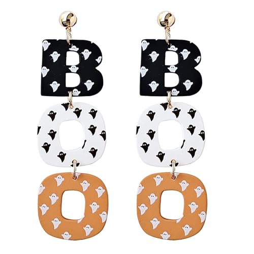Halloween Earrings BOO Ghost for Women, Retro Simple Acrylic Drop Earrings Handmade Colorful Jewelry Holiday Festive Decorations Accessories
