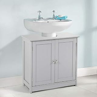 Taylor & Brown Under Sink Bathroom Cabinet Storage Cupboard Organiser Free Standing Wooden Sink Storage Unit Basin with Shelf, Grey 60cm x 30cm x 60cm
