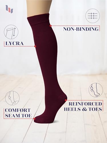 Hugh Ugoli Women Cotton Knee High Socks, Long Dress School Uniform Socks Soft, Lightweight, Size 5-8 & 8-11, 3 & 4 Pairs2