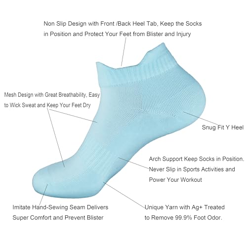 Image of Womens Anti Odor Breathable Moisture Wicking Sports Cotton Low Cut /Quarter Crew Socks for Athletes Foot