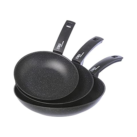 Moneta Etnea Bratpfannen Set 20-24-28, Aluminum, Schwarz - Stein Optik Cover
