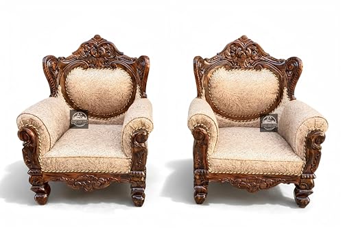 Image of Royal Carved Wooden Sofa Set | 3+1+1 Seater | Antique with Button Tufted Velvet Upholstery | Victorian Style Living Room Furniture Tufted Sofa Set Grey 3-Piece (Design 12)