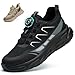 RASEARY Safety Trainers Men Womens Lightweight Steel Toe Cap Trainers Non Slip Work Safety Shoes Puncture Proof Work Trainers Breathable Industrial Work Shoes with Swivel Buckle Shoelaces，Black UK 10