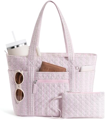 Bagstellar Quilted Tote Bag for Women Puffer Cotton Work Tote Teacher Nurse Shoulder Bag Handbag for School Travel Nursing