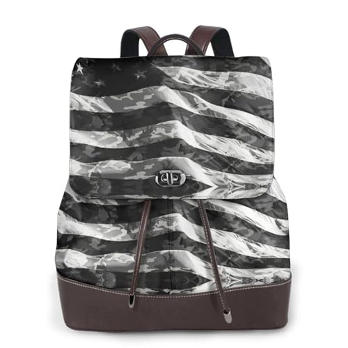 Sac à dos en cuir imprimé USA EdWal pour ordinateur portable et voyage chic en noir