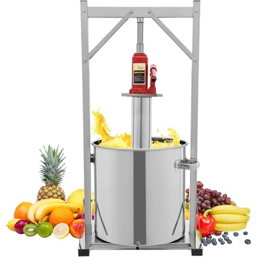 Presse à cidre en acier inoxydable avec cric hydraulique pour la fabrication de jus (12 L) – Parfait pour les pommes, les carottes, les oranges, les baies et les légumes
