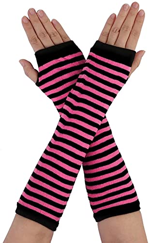 Image of Women's Long Knitted Fingerless Gloves Thumbhole Stretch Arm Warmers | Stretchy soft knitted arm warmers for women, comfortable thumbhole design, ideal daily winter hand sleeve accessories