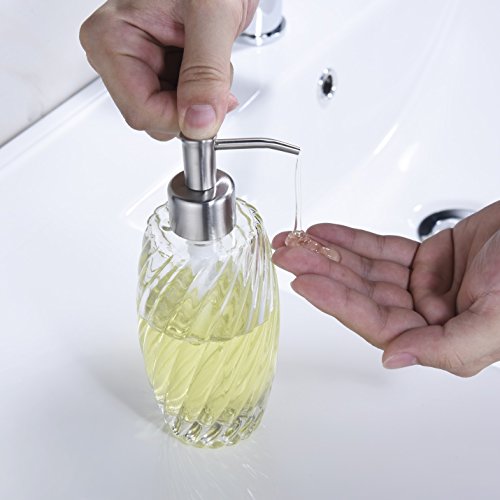 Delle Rosa Countertop Glass Soap Dispenser Brushed Nickel Clear Glass Bottle Dispenser for Kitchen, Bathroom Essential Oils, Lotions, Liquid Soaps