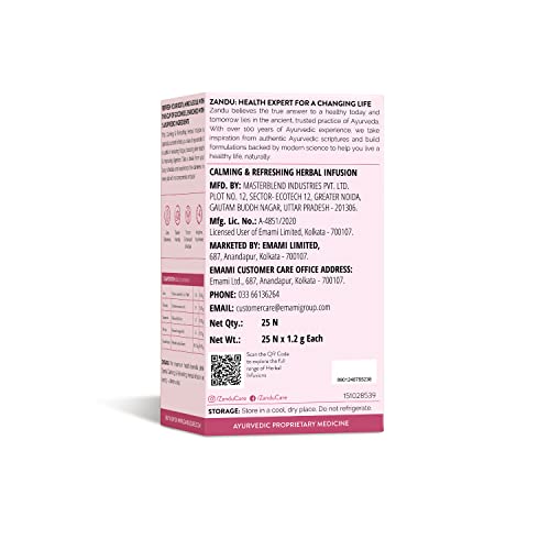 Image of Zandu Calming & Refreshing Herbal Infusion: 1st Ayurvedic Iced Herbal Tea With Taste & Health Benefits | Reduces Fatigue, Improves Skin Health & Promotes Digestion (25 Tea bags)