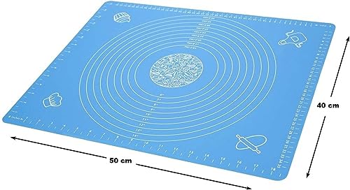 Image of Silicone Baking Mat | Non-Stick Roti Mat for Kneading Atta, Rolling Chapati, Fondant & Cake | Heat Resistant, Stretchable & Reusable | Kitchen Cooking Mat (50x40 cm, Blue)