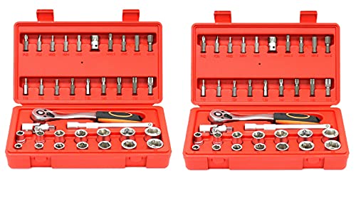 2 pack 36 pcs 3/8" Drive Metric Socket & Bit Set New