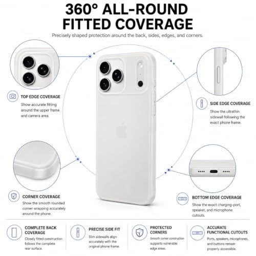 Image of FIRST MART Back Cover for iPhone 17 Pro Max | Ultra-Thin Frosted Matte Semi-Transparent Silicone Case, Anti-Slip Grip, Precise Fit | White