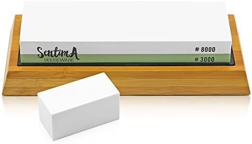Premium Whetstone Knife Sharpener - 3000/8000 Grit Two Sided Wet Sharpening Stone - Bamboo Base & Flattening Stone