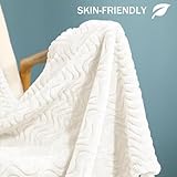 Exclusivo Mezcla Fleece Throw Blanket for Couch Bed, 127x178 CM Super Soft Cozy Blankets with Decorative Wave Textured, Lightweight Plush All Season Use, Ivory - Image 4