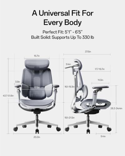 Image of Hbada E3 Pro 2026 Edition Ergonomic Office Chair, Mesh Desk Chair with 3-Zone Floating Lumbar Support, Upgraded 4D Headrest, 720 Armrests, Grey
