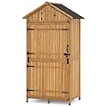 MCombo Large Outdoor Storage Shed with Adjustable Shelves, Outdoor Storage Cabinet with Lock, Wood Garden Tool Shed for Outside, Backyard and Patio (38x24x82 inch) 6056-1970 (Natural)