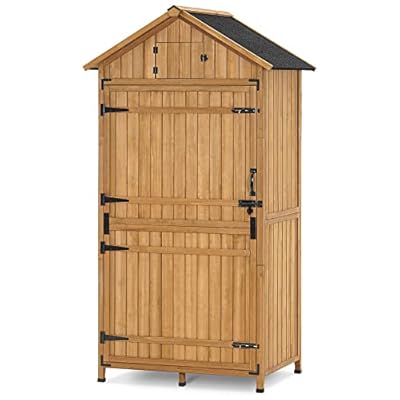 MCombo Large Outdoor Storage Shed with Adjustable Shelves, Outdoor Storage Cabinet with Lock, Wood Garden Tool Shed for Outside, Backyard and Patio (38x24x82 inch) 6056-1970 (Natural)