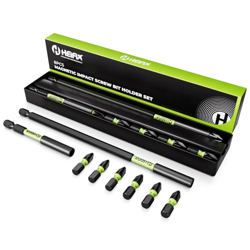 Heifix 8 Piece Magnetic Bit Holder Set - 150mm & 60mm Impact Bit Holders with 6 x 25mm PZ2 Impact Bits - Eco-Friendly Storage Box - High Torque Magnetised Corrosion Resistant Screwdriver Bits