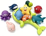 Giochi Bagnetto Neonato, 10 Pezzi Giocattoli da Bagno per Bambini, Neonato Giochi per il b...