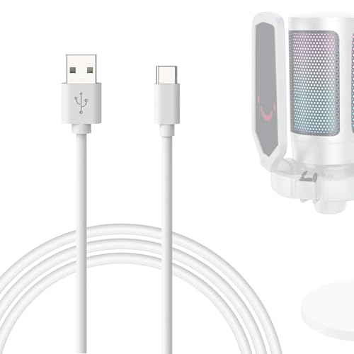 Geekria for Creators Type C to USB A Microphone Cable 6.6 ft / 2 M, Compatible with FIFINE AmpliGame A6, HyperX QuadCast S, SoloCast, Logitech G Yeti GX, TONOR TC30 Mic Cord (White)