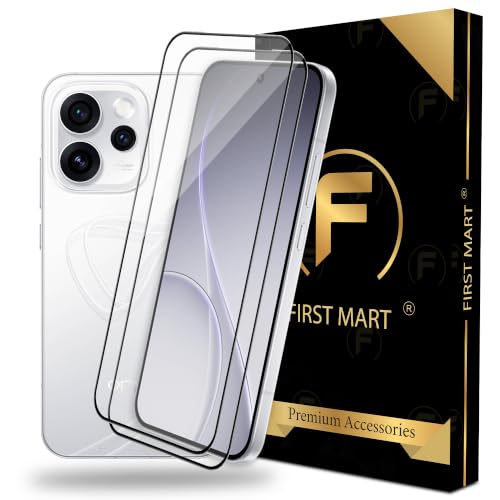 Image of FIRST MART Tempered Glass Screen Protector for Oppo Reno 15 Pro Mini - Full-Glue Screen Guard, 3D Edge to Edge, HD Clear, Bubble-Free, Case-Friendly, Black, Pack of 2