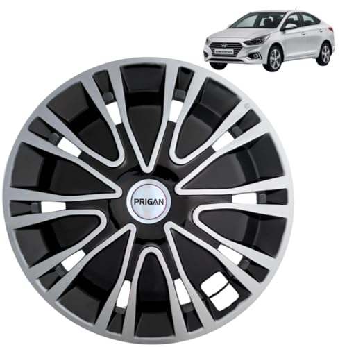 Image of PRIGAN Wheel Cover for Verna (S(O) & SX Only) Black Silver Wheel Cover 16 inch for Hyundai Verna (Set of 4 Pcs) (Press Fitting) Model Name- Drive Black Silver 16